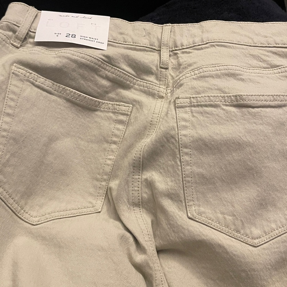 LOFT  High Waist Straight Crop Jeans Beige /Sand Size 28/6 NWT Raw Hem - Picture 10 of 16